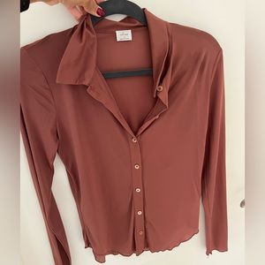 Semi sheer button up top